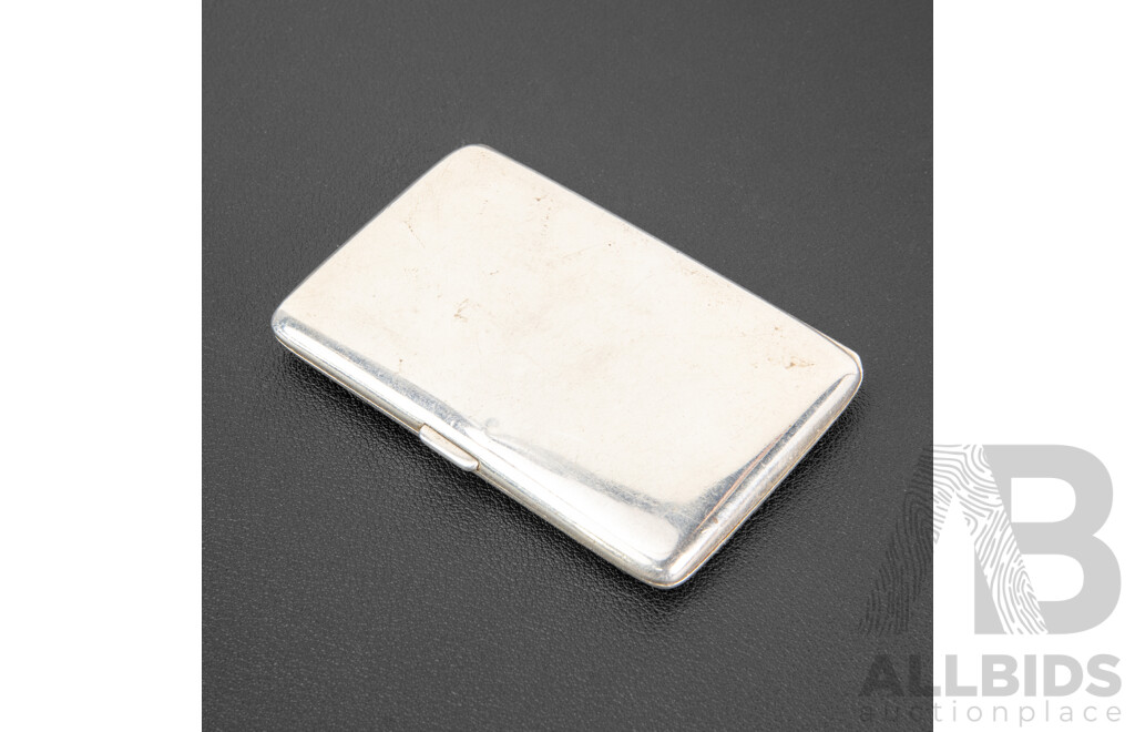 Vintage Silver Cigarette Case with Blue Enamel and Engraved Border .900