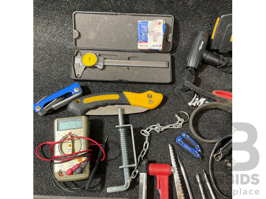 Assorted Household, Automotive and Electrical Tools, Including DREMEL (Model 300) Rotary Multi Tool, DEWALT Socket Set and Others