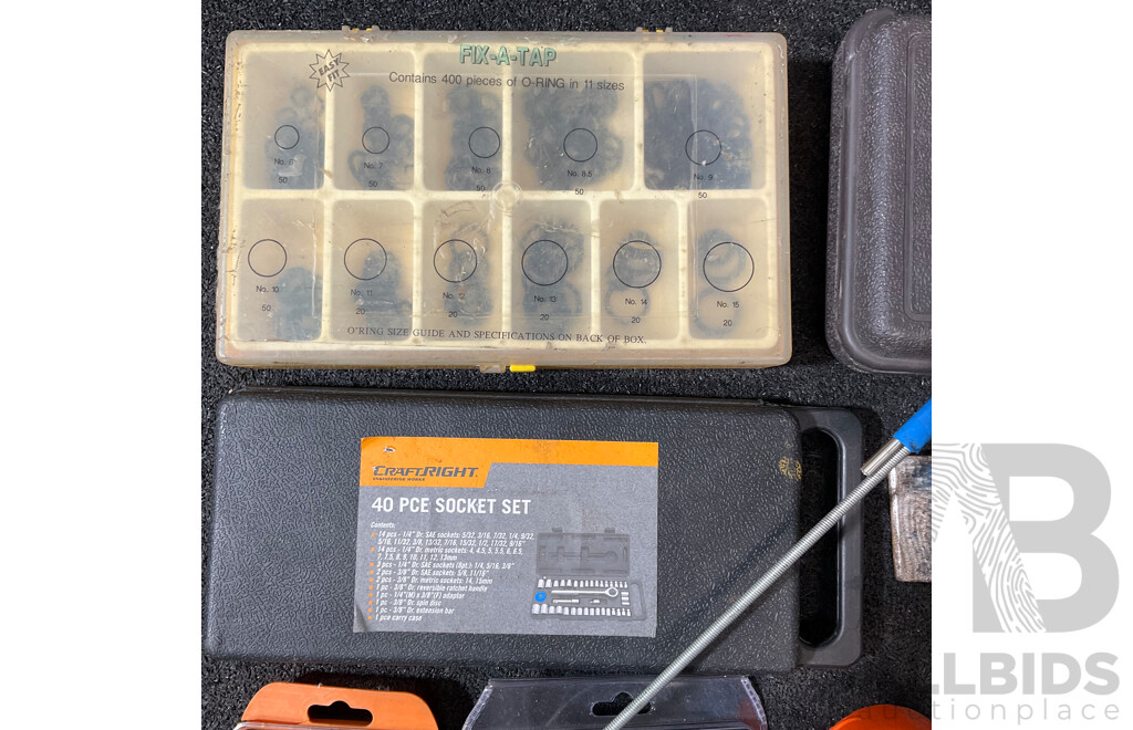 Assorted Household, Automotive and Electrical Tools and Repair Items, Including KLEIN TOOL Digital Multimeter, CRAFTRIGHT Socket Set and Others - Lot 9