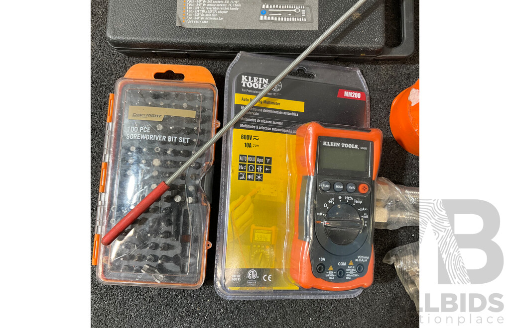 Assorted Household, Automotive and Electrical Tools and Repair Items, Including KLEIN TOOL Digital Multimeter, CRAFTRIGHT Socket Set and Others - Lot 9