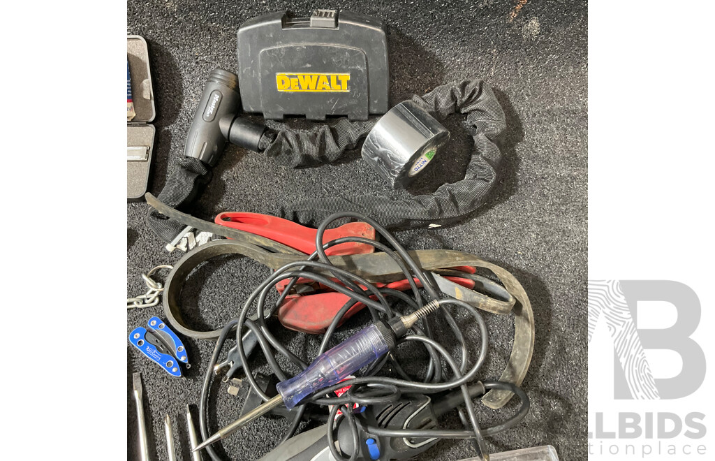 Assorted Household, Automotive and Electrical Tools, Including DREMEL (Model 300) Rotary Multi Tool, DEWALT Socket Set and Others