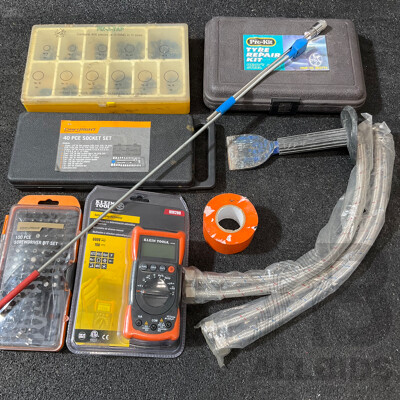 Assorted Household, Automotive and Electrical Tools and Repair Items, Including KLEIN TOOL Digital Multimeter, CRAFTRIGHT Socket Set and Others - Lot 9