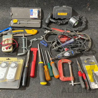Assorted Household, Automotive and Electrical Tools, Including DREMEL (Model 300) Rotary Multi Tool, DEWALT Socket Set and Others