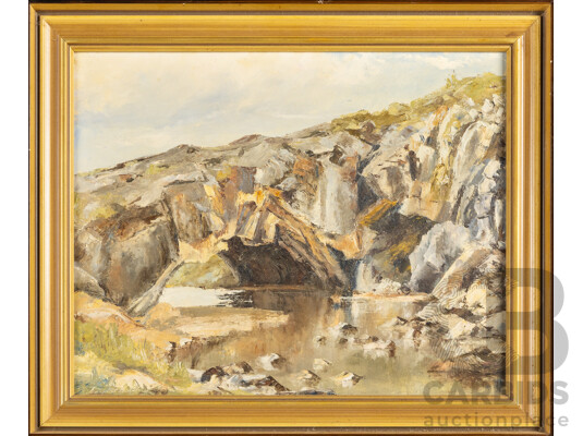 Margaret Hunter (20th Century, Australian, 1942-), London Bridge Arch, Googong Foreshores, Original Oil on Masonite, 37H x 45W cm & Along a Road To, Oil on Canvas Board, 36 H X 44 W Cm (frames) (2)