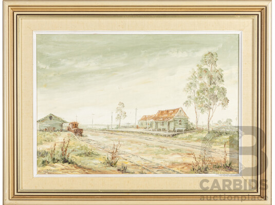 Doris Scott (20th Century, Australian), Typical Country Railway Station, Original Vintage Oil on Canvas Board and One Other, 51H x 67W cm (larger frame) (2)