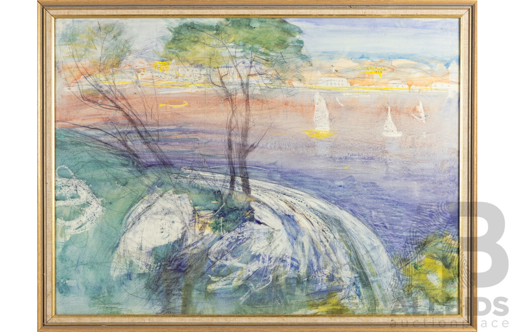 Lloyd Rees (20th Century, Australian, 1895-1988), Northwood Point, Sydney Harbour (1977), Colour Reproduction Print After Original Watercolour, 61H x 82W cm (frame)