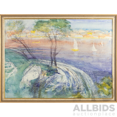 Lloyd Rees (20th Century, Australian, 1895-1988), Northwood Point, Sydney Harbour (1977), Colour Reproduction Print After Original Watercolour, 61H x 82W cm (frame)