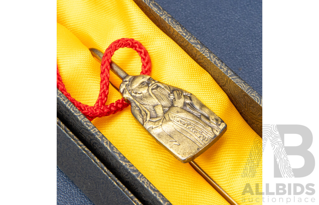 Chinese Drop Knot Confucius Metal Bookmark, Original Promotional Gift in Box, 34L x 4.5W x 4D cm (box)