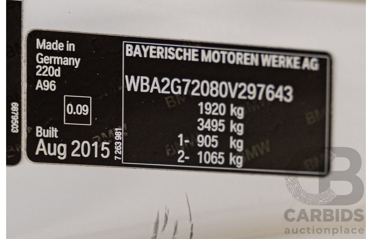 7/2016 BMW 220d M Sport F22 MY16 2d Coupe Mineral White Metallic Turbo 2.0L