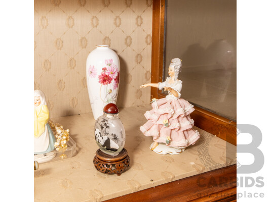 Collection of Meissen Ceramics Including Figurines with Reproduction Snuff Bottle & Opera Glasses