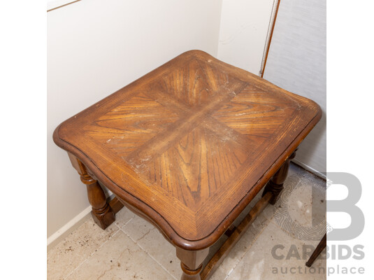 Vintage Elm Side Table with Marquetry Top
