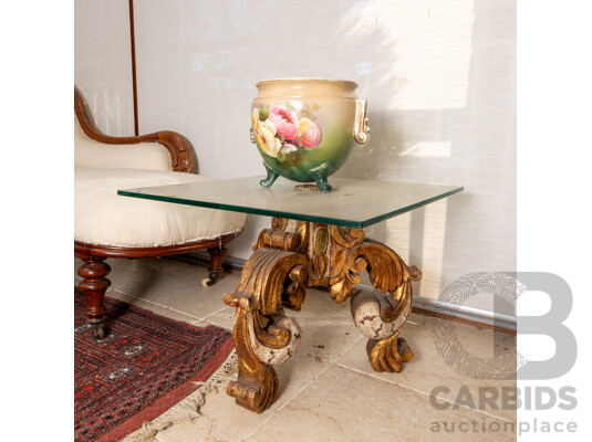 Pair of Italian Heavily Carved Gilt Timber Side Tables with Glass Tops