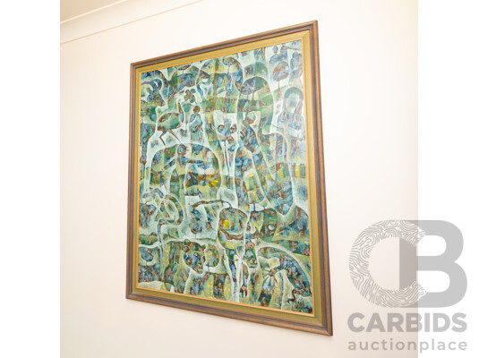 Rodney Milgate (20th Century, Australian, 1934-2014), Zoo Day 1972, Original Acrylic and Oil on Hardboard, W:103 X H:105cm (frame)