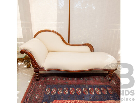 Victorian Mahogany Open Ended Chaise with Calico Upholstery