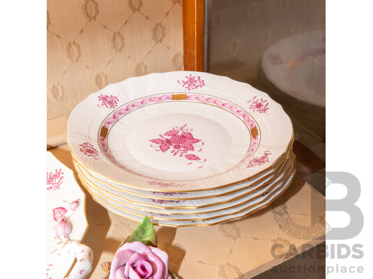 Collection of Herend Hungary Dinner Wares with Pink Floral Pattern