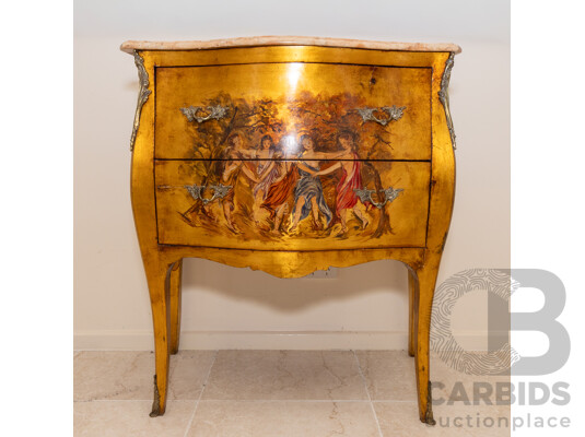 Italian Marble Top Bombe Commode Two Drawer Chest