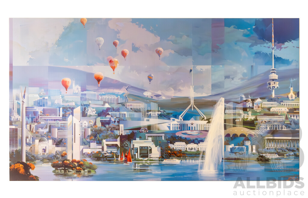 Charles Billich (20th Century, Croatian-Born Australian, 1934-), Canberra Cantata (2003), Original Signed Mixed Media on Canvas, 137H x 244W cm