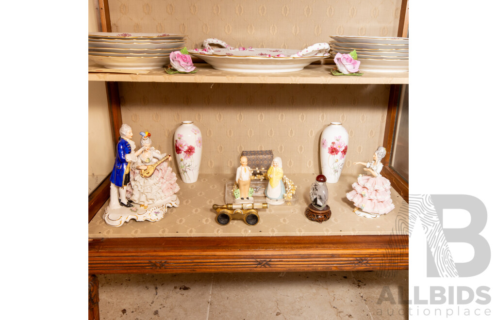 Collection of Meissen Ceramics Including Figurines with Reproduction Snuff Bottle & Opera Glasses
