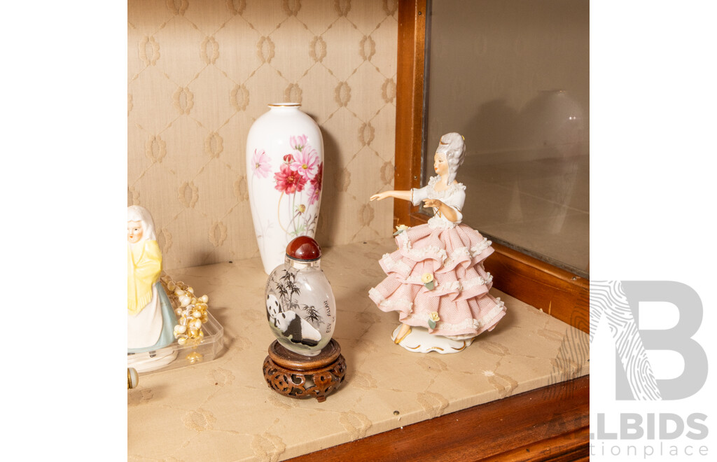 Collection of Meissen Ceramics Including Figurines with Reproduction Snuff Bottle & Opera Glasses