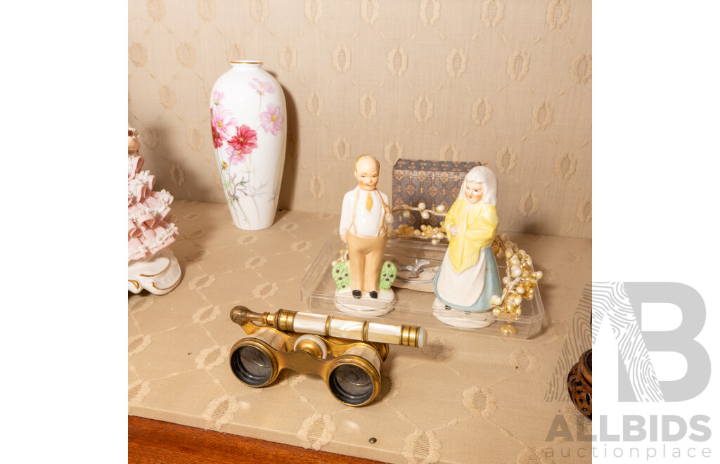 Collection of Meissen Ceramics Including Figurines with Reproduction Snuff Bottle & Opera Glasses