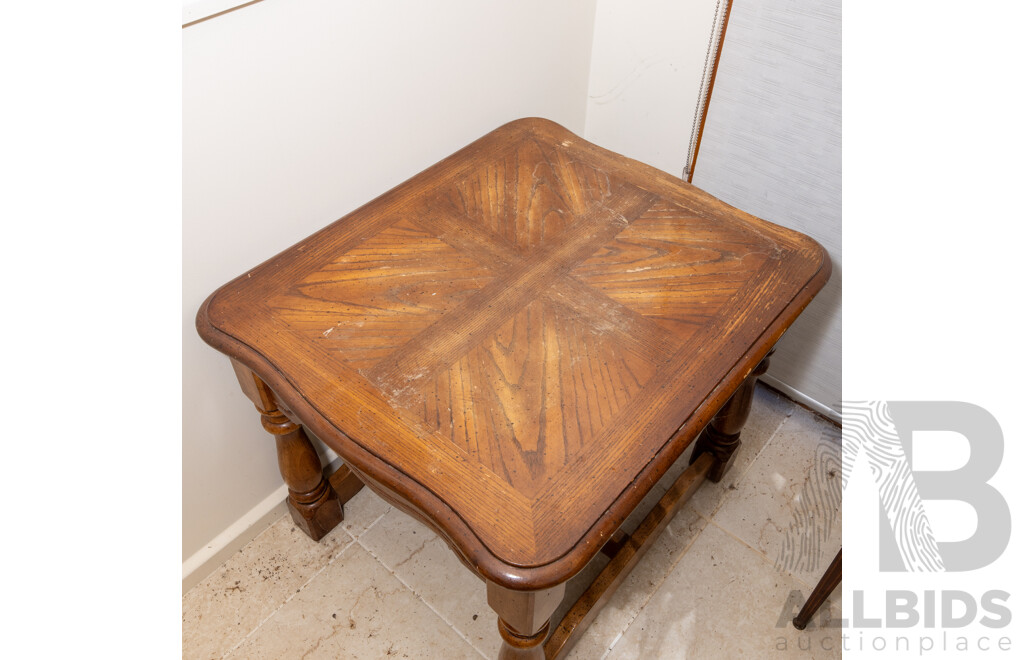 Vintage Elm Side Table with Marquetry Top