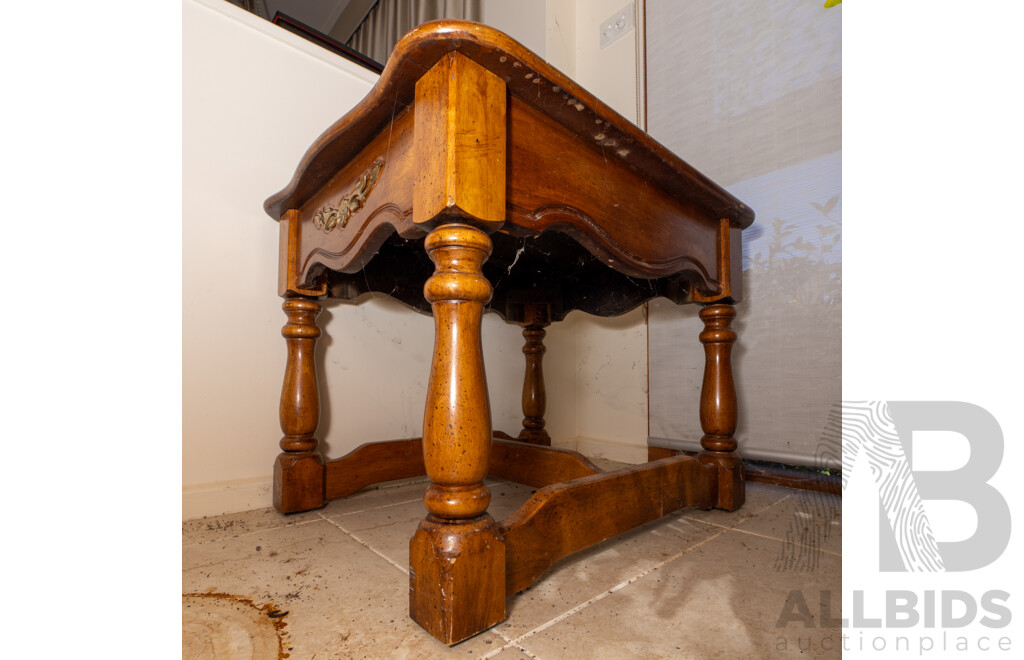 Vintage Elm Side Table with Marquetry Top