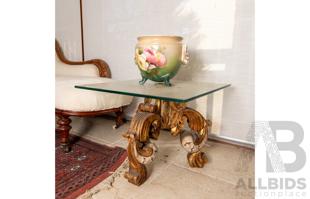 Pair of Italian Heavily Carved Gilt Timber Side Tables with Glass Tops