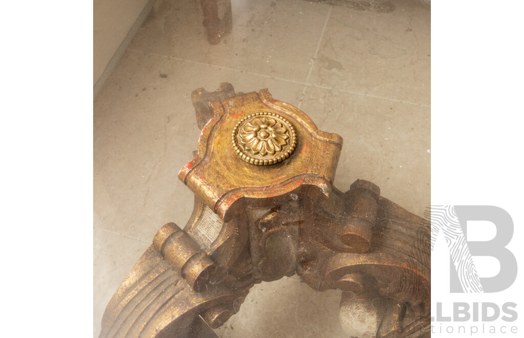 Pair of Italian Heavily Carved Gilt Timber Side Tables with Glass Tops