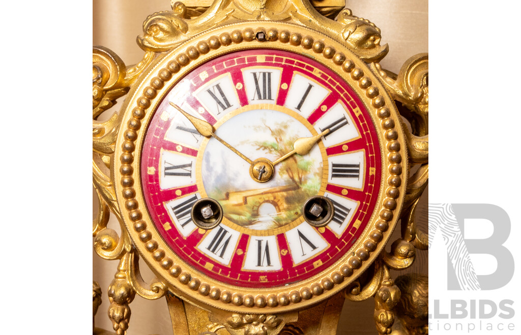 French Brass and  Porcelain Severs Mantel Clock
