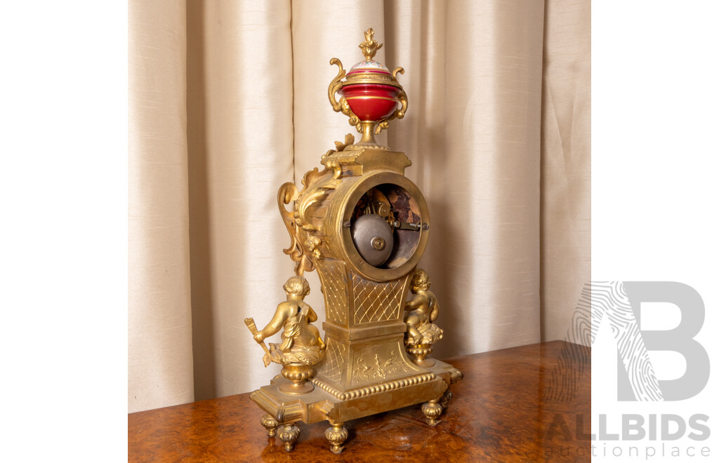 French Brass and  Porcelain Severs Mantel Clock
