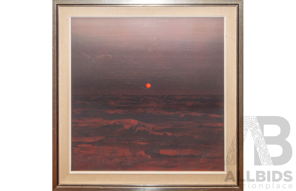 Lawrence Daws (20th Century, Australian, 1927-2025), Red Landscape (c1970s), Wonderful Original Oil on Board, 60H x 60W cm (frame)