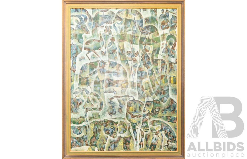 Rodney Milgate (20th Century, Australian, 1934-2014), Zoo Day 1972, Original Acrylic and Oil on Hardboard, 135H x 103W cm (frame)