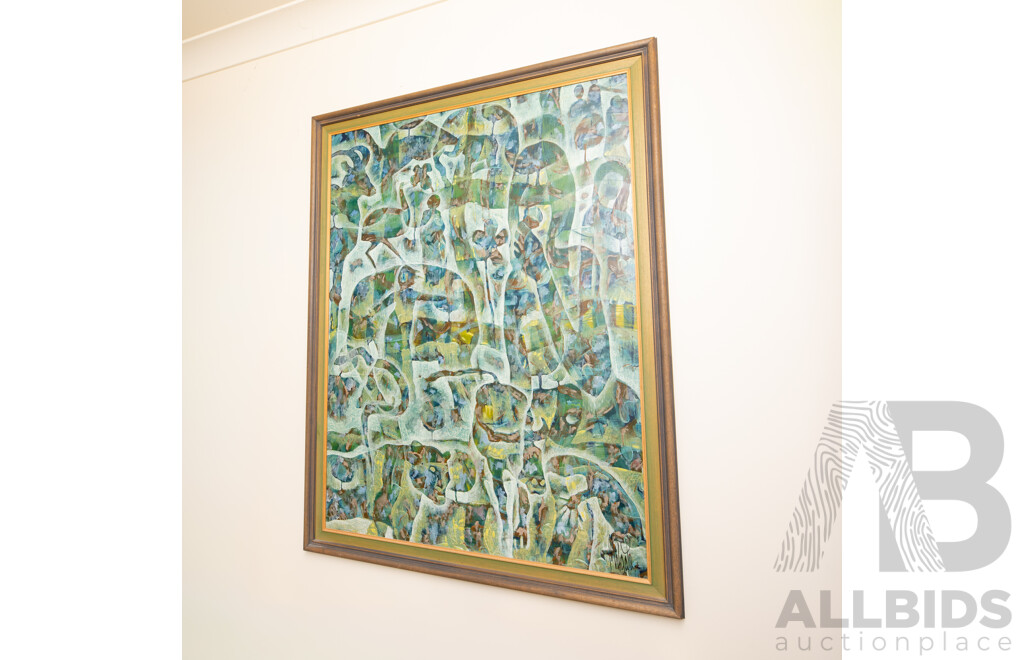 Rodney Milgate (20th Century, Australian, 1934-2014), Zoo Day 1972, Original Acrylic and Oil on Hardboard, 135H x 103W cm (frame)