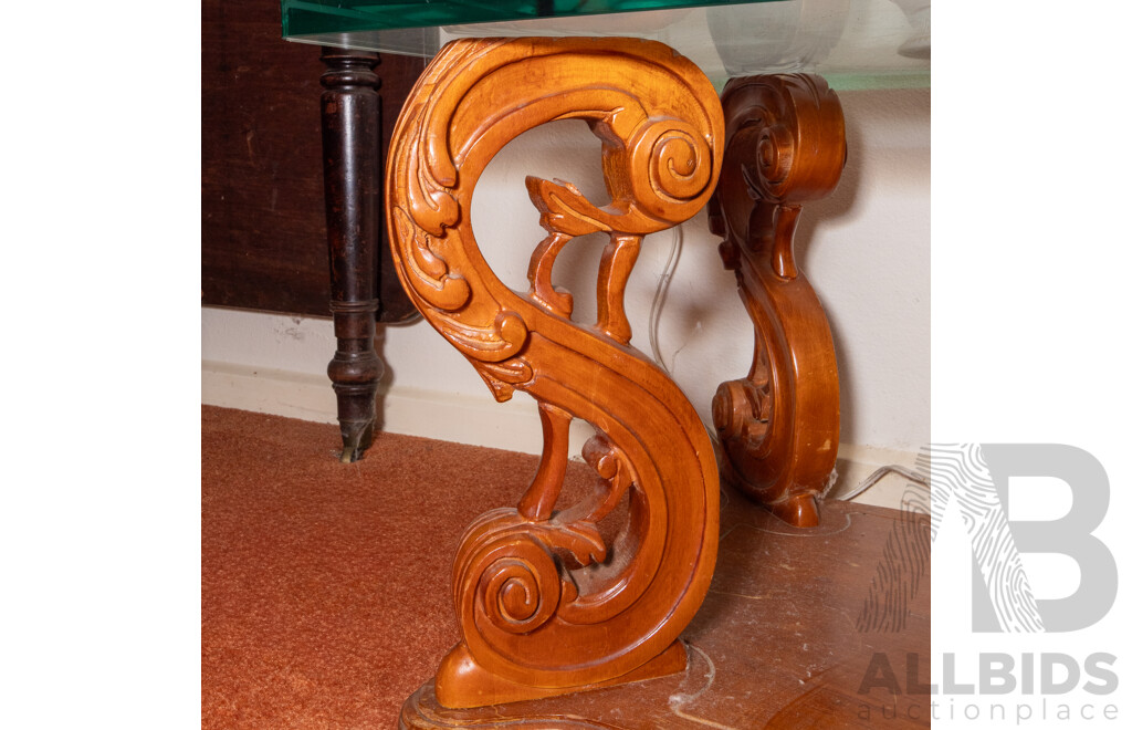 Heavily Carved Glass Top Side Table