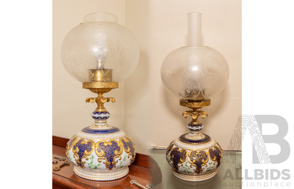 Pair of French Style Glazed Ceramic Parlor Lamps