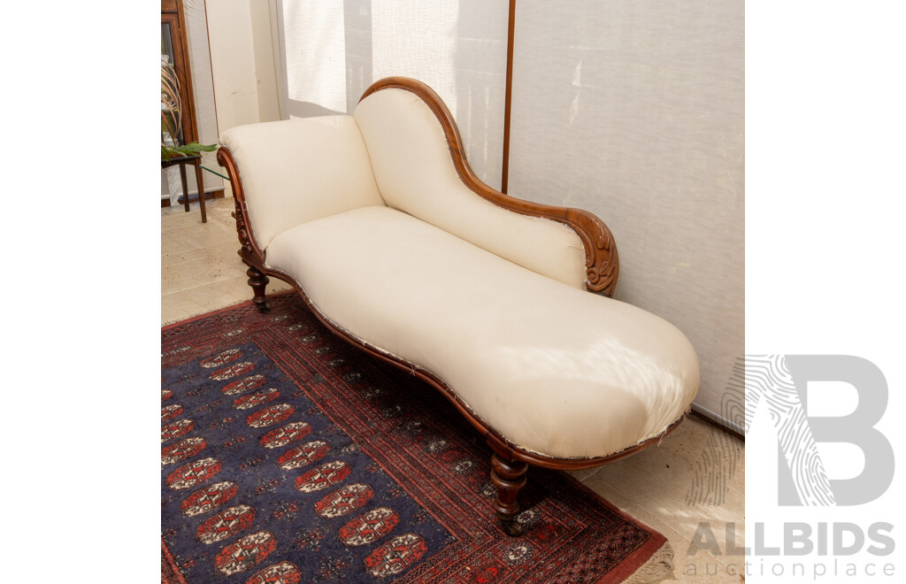 Victorian Mahogany Open Ended Chaise with Calico Upholstery
