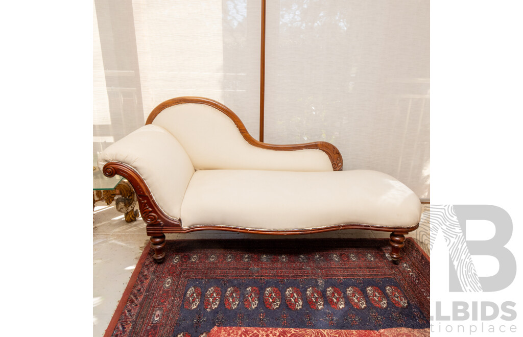 Victorian Mahogany Open Ended Chaise with Calico Upholstery