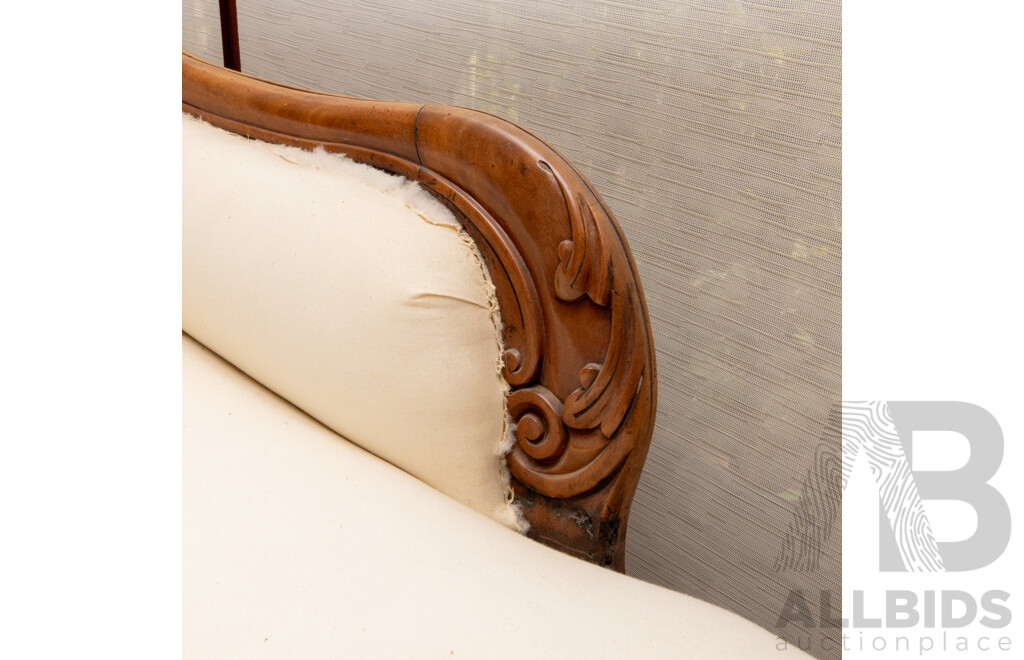 Victorian Mahogany Open Ended Chaise with Calico Upholstery