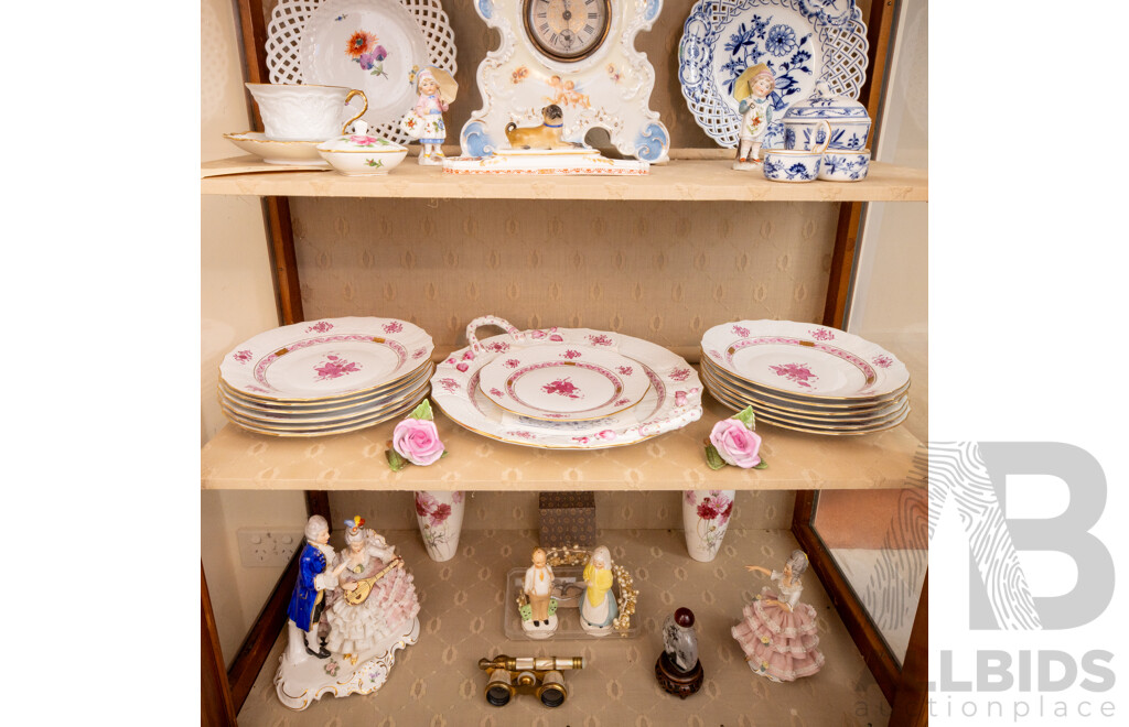 Collection of Herrend Hungary Dinner Wares with Pink Floral Pattern
