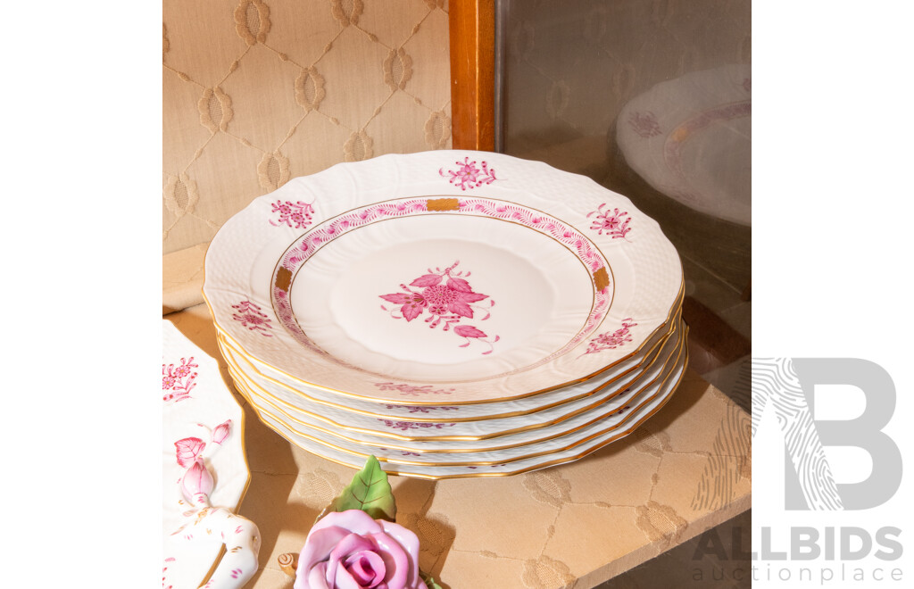 Collection of Herrend Hungary Dinner Wares with Pink Floral Pattern