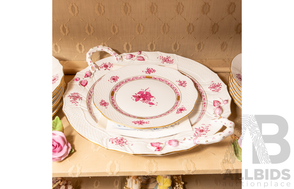 Collection of Herrend Hungary Dinner Wares with Pink Floral Pattern