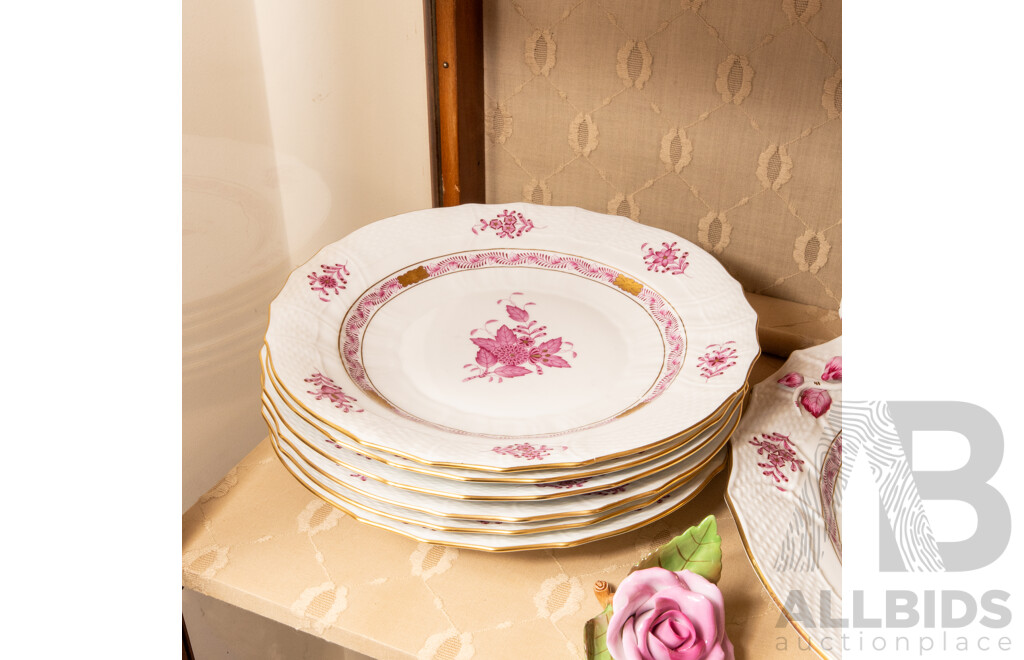 Collection of Herrend Hungary Dinner Wares with Pink Floral Pattern