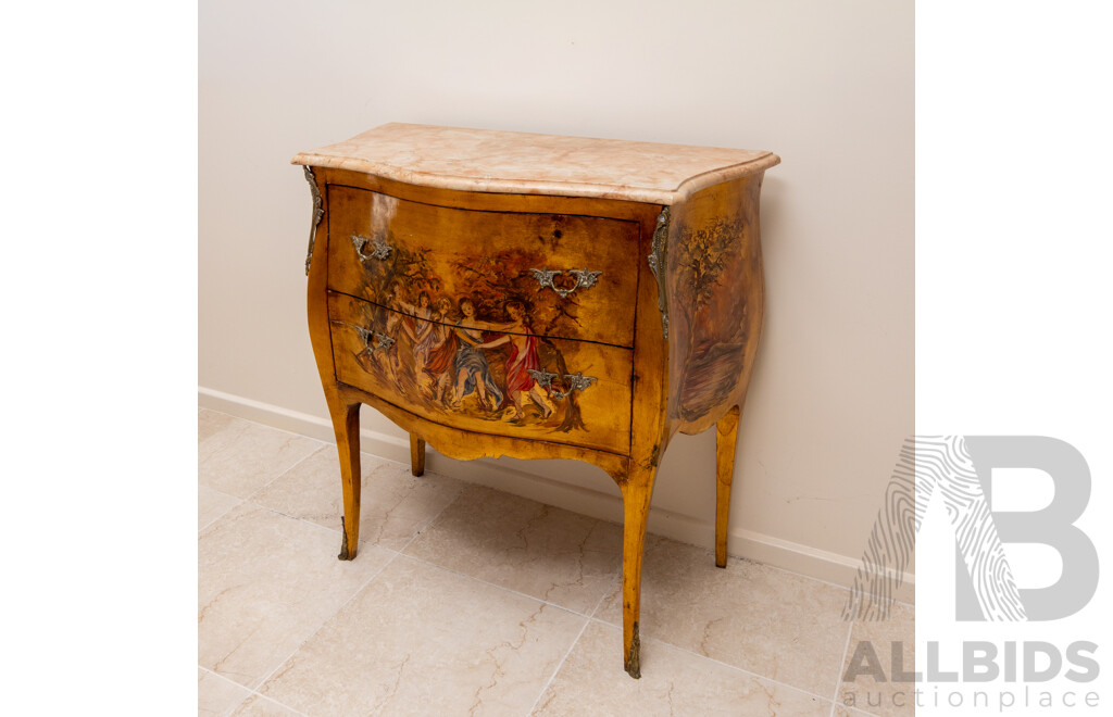 Italian Marble Top Bombe Commode Two Drawer Chest