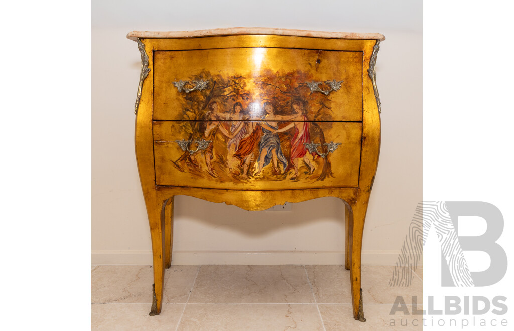Italian Marble Top Bombe Commode Two Drawer Chest