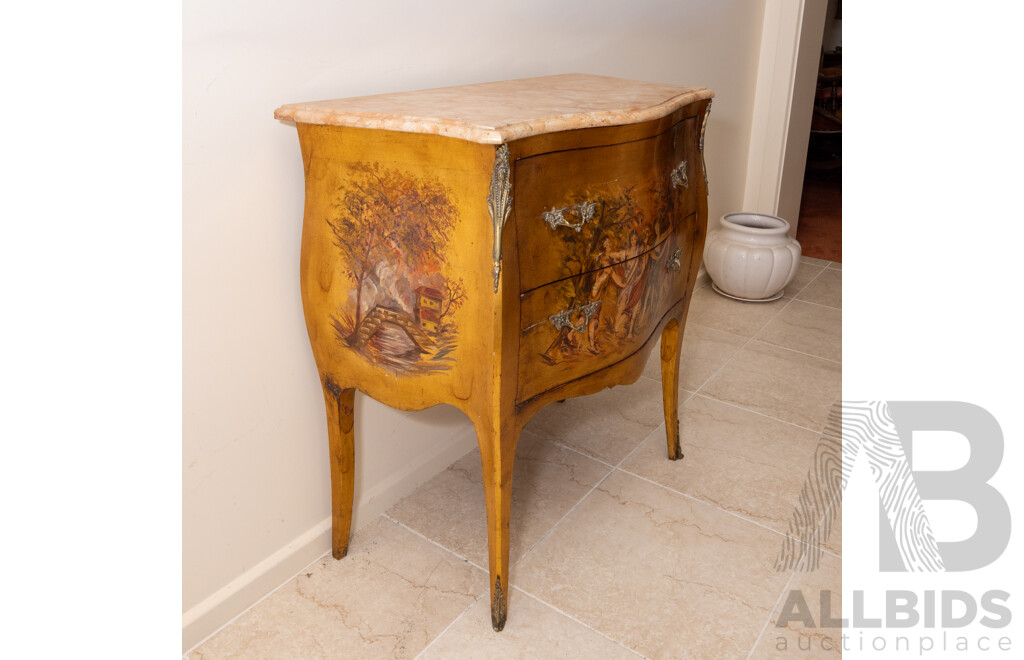 Italian Marble Top Bombe Commode Two Drawer Chest