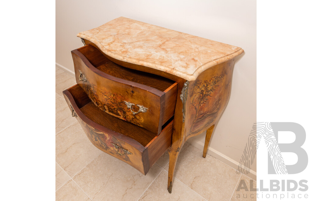 Italian Marble Top Bombe Commode Two Drawer Chest