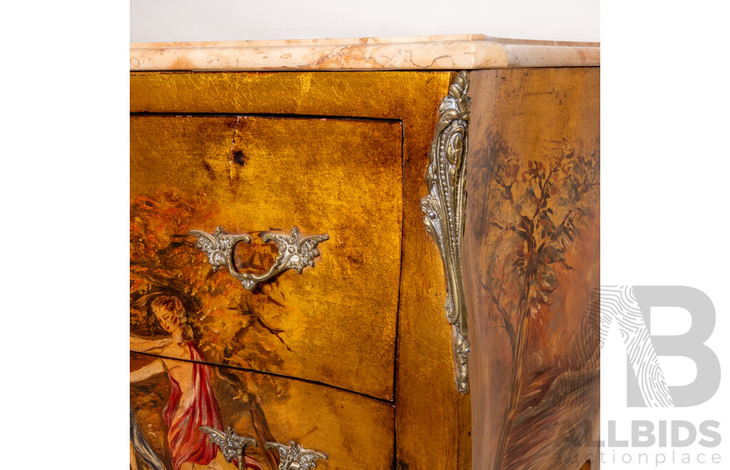 Italian Marble Top Bombe Commode Two Drawer Chest