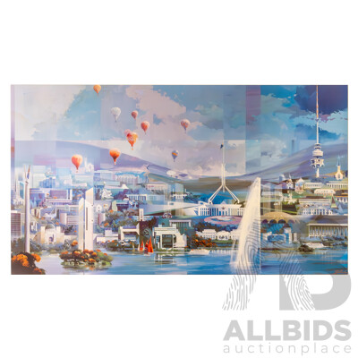Charles Billich (20th Century, Croatian-Born Australian, 1934-), Canberra Cantata (2003), Original Signed Mixed Media on Canvas, 137H x 244W cm