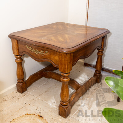 Vintage Elm Side Table with Marquetry Top