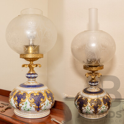 Pair of French Style Glazed Ceramic Parlor Lamps